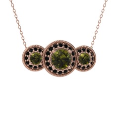 Peridot ve siyah zirkon 8 ayar rose altın kolye (40 cm gümüş rolo zincir)