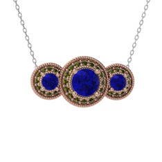 Elia Tria Kolye - Lab safir ve peridot 14 ayar rose altın kolye (40 cm beyaz altın rolo zincir) #ixr183