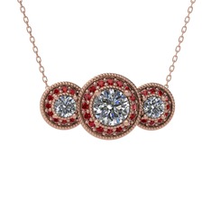 Pırlanta ve garnet 8 ayar rose altın kolye (1.5 karat, 40 cm rose altın rolo zincir)