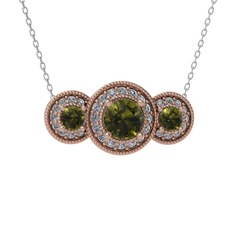Peridot ve pırlanta 8 ayar rose altın kolye (0.462 karat, 40 cm beyaz altın rolo zincir)