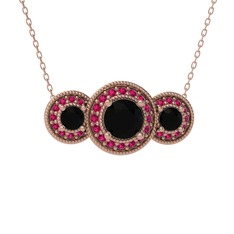 Elia Tria Kolye - Siyah zirkon ve rodolit garnet 14 ayar rose altın kolye (40 cm rose altın rolo zincir) #k010nn