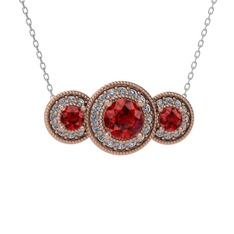 Garnet ve beyaz zirkon 18 ayar rose altın kolye (40 cm beyaz altın rolo zincir)