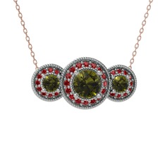 Elia Tria Kolye - Peridot ve garnet 8 ayar beyaz altın kolye (40 cm rose altın rolo zincir) #k1roai