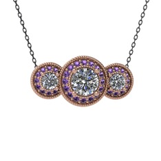 Elia Tria Kolye - Beyaz zirkon ve ametist 8 ayar rose altın kolye (40 cm gümüş rolo zincir) #k3l7g6