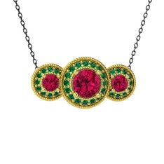 Elia Tria Kolye - Rodolit garnet ve yeşil kuvars 925 ayar altın kaplama gümüş kolye (40 cm gümüş rolo zincir) #k7sbym