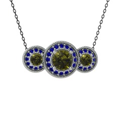 Elia Tria Kolye - Peridot ve lab safir 925 ayar gümüş kolye (40 cm gümüş rolo zincir) #kagp14