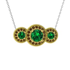 Elia Tria Kolye - Yeşil kuvars ve dumanlı kuvars 18 ayar altın kolye (40 cm beyaz altın rolo zincir) #kdkij9