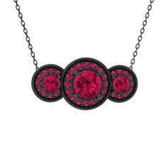 Elia Tria Kolye - Rodolit garnet 925 ayar siyah rodyum kaplama gümüş kolye (40 cm gümüş rolo zincir) #ktkhef