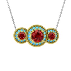 Elia Tria Kolye - Garnet ve akuamarin 8 ayar altın kolye (40 cm beyaz altın rolo zincir) #ktkspl