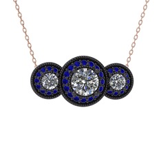 Elia Tria Kolye - Swarovski ve lab safir 925 ayar siyah rodyum kaplama gümüş kolye (40 cm gümüş rolo zincir) #lbf91x