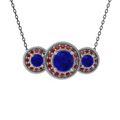 Lab safir ve garnet 18 ayar beyaz altın kolye (40 cm gümüş rolo zincir)