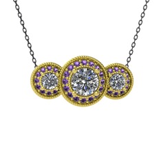 Elia Tria Kolye - Swarovski ve ametist 18 ayar altın kolye (40 cm gümüş rolo zincir) #ls8wcp