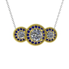 Swarovski ve lab safir 925 ayar altın kaplama gümüş kolye (40 cm beyaz altın rolo zincir)
