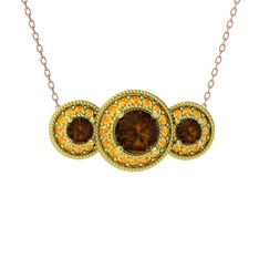 Elia Tria Kolye - Dumanlı kuvars ve sitrin 14 ayar altın kolye (40 cm rose altın rolo zincir) #m84qzt