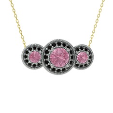 Elia Tria Kolye - Pembe kuvars ve siyah zirkon 8 ayar beyaz altın kolye (40 cm altın rolo zincir) #medn