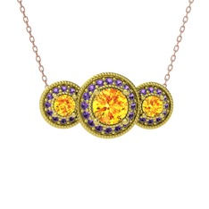 Elia Tria Kolye - Sitrin ve ametist 18 ayar altın kolye (40 cm rose altın rolo zincir) #mlzxtv