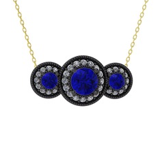 Elia Tria Kolye - Lab safir ve swarovski 925 ayar siyah rodyum kaplama gümüş kolye (40 cm altın rolo zincir) #mmh2e9