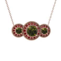 Peridot ve garnet 18 ayar rose altın kolye (40 cm rose altın rolo zincir)