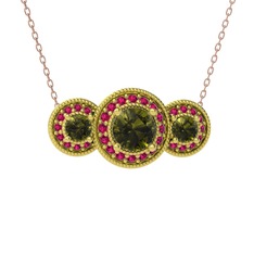 Elia Tria Kolye - Peridot ve rodolit garnet 14 ayar altın kolye (40 cm rose altın rolo zincir) #n3u5r0