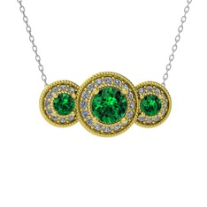 Elia Tria Kolye - Yeşil kuvars ve pırlanta 8 ayar altın kolye (0.462 karat, 40 cm gümüş rolo zincir) #n4hqsf
