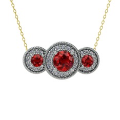 Elia Tria Kolye - Garnet ve beyaz zirkon 18 ayar beyaz altın kolye (40 cm altın rolo zincir) #n79jxf