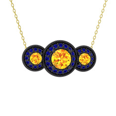 Elia Tria Kolye - Sitrin ve lab safir 925 ayar siyah rodyum kaplama gümüş kolye (40 cm altın rolo zincir) #nbaxrf