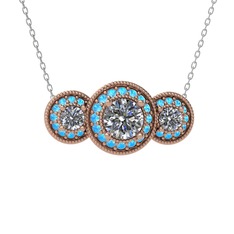 Elia Tria Kolye - Pırlanta ve akuamarin 925 ayar rose altın kaplama gümüş kolye (1.5 karat, 40 cm beyaz altın rolo zincir) #nksk1a