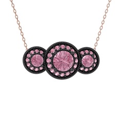 Elia Tria Kolye - Pembe kuvars 925 ayar siyah rodyum kaplama gümüş kolye (40 cm rose altın rolo zincir) #npz515