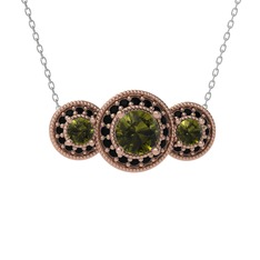 Elia Tria Kolye - Peridot ve siyah zirkon 14 ayar rose altın kolye (40 cm gümüş rolo zincir) #nq3vi5