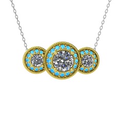 Elia Tria Kolye - Pırlanta ve akuamarin 925 ayar altın kaplama gümüş kolye (1.5 karat, 40 cm gümüş rolo zincir) #nvtfjd