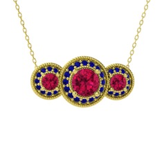 Rodolit garnet ve lab safir 8 ayar altın kolye (40 cm altın rolo zincir)