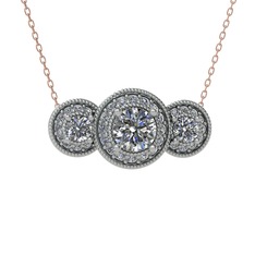 Elia Tria Kolye - Swarovski ve beyaz zirkon 8 ayar beyaz altın kolye (40 cm rose altın rolo zincir) #of9ovy