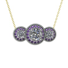 Elia Tria Kolye - Swarovski ve ametist 8 ayar beyaz altın kolye (40 cm altın rolo zincir) #ogdeav