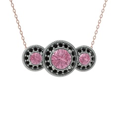 Elia Tria Kolye - Pembe kuvars ve siyah zirkon 18 ayar beyaz altın kolye (40 cm rose altın rolo zincir) #okyvrd