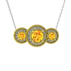 Elia Tria Kolye - Sitrin ve swarovski 8 ayar altın kolye (40 cm beyaz altın rolo zincir) #p7q915