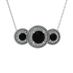 Elia Tria Kolye - Siyah zirkon ve swarovski 925 ayar gümüş kolye (40 cm beyaz altın rolo zincir) #pewuk8