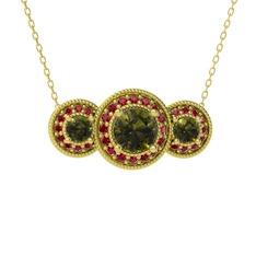 Elia Tria Kolye - Peridot ve garnet 18 ayar altın kolye (40 cm altın rolo zincir) #pyk7f4
