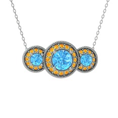 Elia Tria Kolye - Akuamarin ve sitrin 8 ayar beyaz altın kolye (40 cm beyaz altın rolo zincir) #q7vkpc