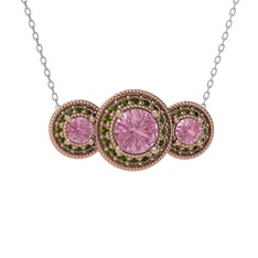 Pembe kuvars ve peridot 8 ayar rose altın kolye (40 cm beyaz altın rolo zincir)