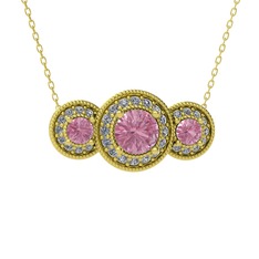 Elia Tria Kolye - Pembe kuvars ve swarovski 18 ayar altın kolye (40 cm altın rolo zincir) #qhrawe