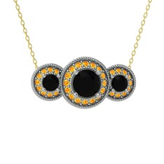 Elia Tria Kolye - Siyah zirkon ve sitrin 8 ayar beyaz altın kolye (40 cm gümüş rolo zincir) #qlx9s1