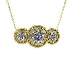 Elia Tria Kolye - Swarovski ve pırlanta 14 ayar altın kolye (0.462 karat, 40 cm altın rolo zincir) #qt77un