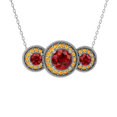 Elia Tria Kolye - Garnet ve sitrin 14 ayar beyaz altın kolye (40 cm beyaz altın rolo zincir) #ra0tza