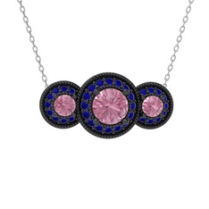 Elia Tria Kolye - Pembe kuvars ve lab safir 925 ayar siyah rodyum kaplama gümüş kolye (40 cm gümüş rolo zincir) #rcxjh5