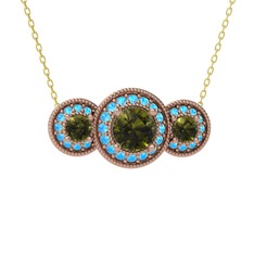 Elia Tria Kolye - Peridot ve akuamarin 925 ayar rose altın kaplama gümüş kolye (40 cm gümüş rolo zincir) #rd803q