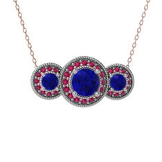 Elia Tria Kolye - Lab safir ve rodolit garnet 18 ayar beyaz altın kolye (40 cm rose altın rolo zincir) #rmfoqr