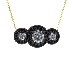 Elia Tria Kolye - Swarovski ve siyah zirkon 925 ayar siyah rodyum kaplama gümüş kolye (40 cm altın rolo zincir) #ryzuz0