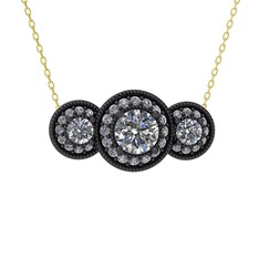 Elia Tria Kolye - Swarovski ve beyaz zirkon 925 ayar siyah rodyum kaplama gümüş kolye (40 cm altın rolo zincir) #s4tymp