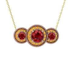 Elia Tria Kolye - Garnet ve sitrin 14 ayar rose altın kolye (40 cm altın rolo zincir) #se88wa