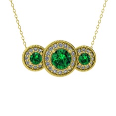 Elia Tria Kolye - Yeşil kuvars ve swarovski 8 ayar altın kolye (40 cm altın rolo zincir) #so63x8